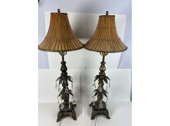 Pair Of Ormolu Lamps With Crystal Accents - 10 BC