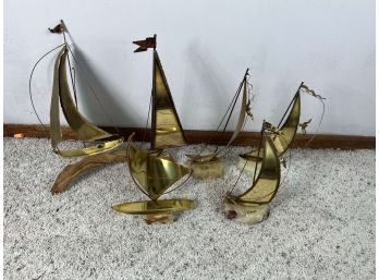 Large Lot Of Vintage Brass Sailboats On Stone Base - DeMott  Others - 78 Bc