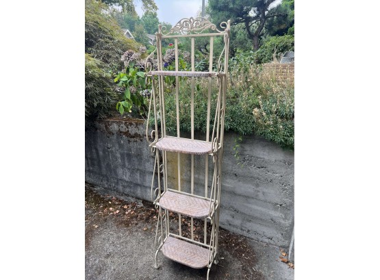 Large Metal And Cane Folding Shelves / Plant Stand