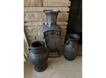 Trio Of  Vintage Japanese Vases - 2 X Ceramic 1 X Pewter