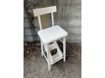 White Painted Wood Converting Step Stool With Back