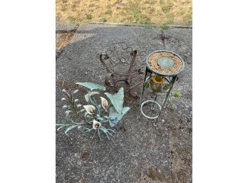 Trio Of Metal Yard Accessories - Lily, Plant Stands