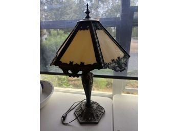 Metal Lamp With Stained Glass Style Shade