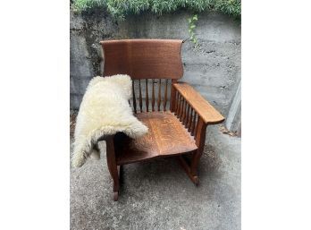 Antique Tiger Oak Rocking Chair With Bonus Sheepskin
