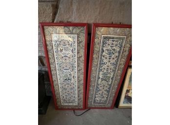 Pair Of Embroidered Silk Panels In Frame