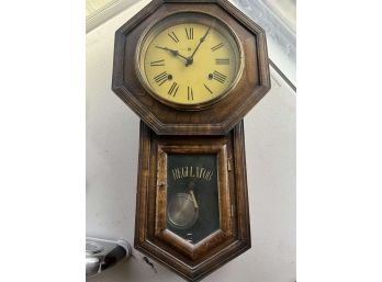 Vintage Regulator A Clock In Oak Case - No Key, Untested