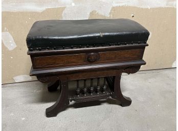 Antique Leather Seat Organ Bench With Storage