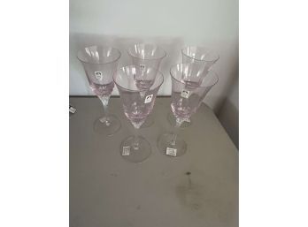 Lot Of 5 Sasaki Pink Tint Wine Glasses - New - Japan