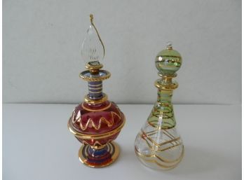 Pair Of Hand Blown Glass Scent Bottles