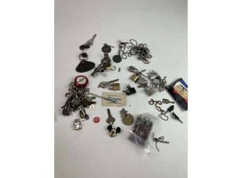 Large Lot Of Ephemera - Keys, Locks, Pins, Keychains