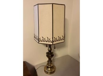 Vintage Brass Lamp With Glass Shade Crown And Geometric Shade