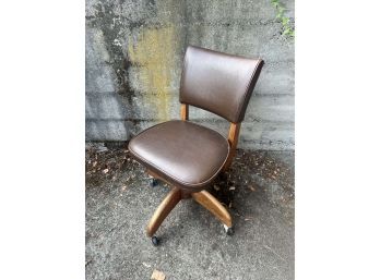 Vintage Wood Office / Desk Chair With Tilt And Wheels - Solid