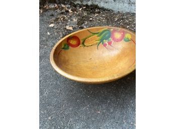 Vintage Hand Painted Turned Wood Bowl With Bun Feet