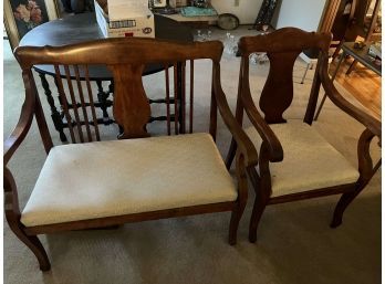 Solid Wood Char And Loveseat With Upholstered Seat