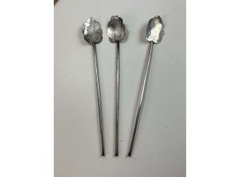 Lot Of 3 Hector Aguilar Sterling Twizzle Sticks / Cocktail Stirrers