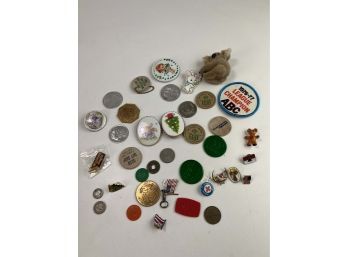 Vintage Wooden Nickels, Subway Tokens, Coins, Pins, Ephemera