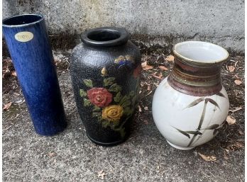 Trio Of Japanese Vases - Toyo, Hand Painted Chalkware