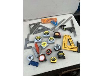 Large Lot Of Measuring Tapes, Rules And Utility Knives