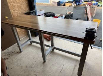 Counter Height Workbench With Electrical Strip And Irwin Record Vise By Seville