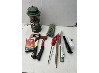 Outdoor Lot - Coleman Lantern, Hatchets, Stakes, More