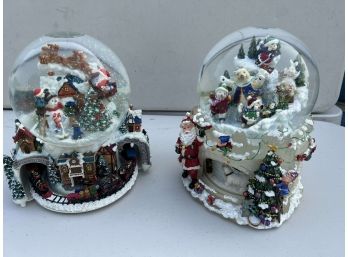 Pair Of Musical Animated Snow Globes