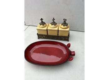 Napastyle Pig Platter And Gracious Goods 3 Lidded Jar Set