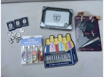 Mixed Decor - Bottle Tags, Table Cloth Weights, Frame, Harmony Pewter Charms