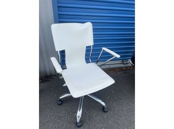 White Leather And Chrome Rolling Office Chair