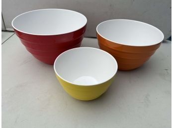 Lot Of 3 Colorful Melamine Mixing Bowls