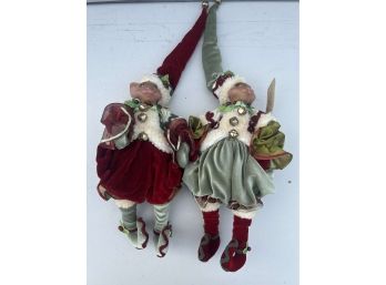 Pair Of Christmas Mice Sitting - Katherine's Collection
