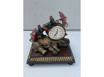 Resin Clock With Elephant And Monkey - Quartz