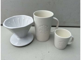Lot Of 2 Starbucks Mugs And Ceramic Bialetti Coffee Filter Holder