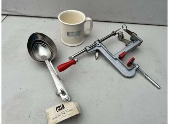 Misc Kitchen Lot - Apple Peeler, Stainless Measuring Set, Mug