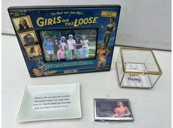 Novelty Lot - Girls On The Loose Frame, Glass Box, Pin Tray, Card Case