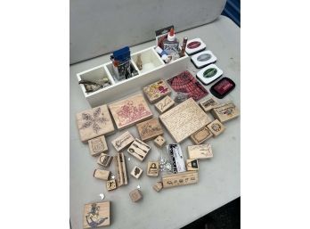 Large Lot Of Crafting Stamps And Pads Plus Misc Supplies