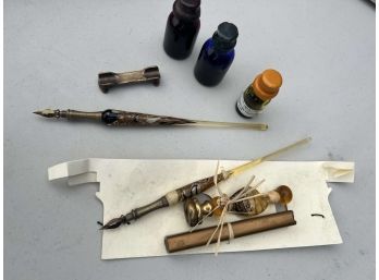 Murano Glass Ink Pens And Stamp Seal 'm'  Quality Ink Bottles