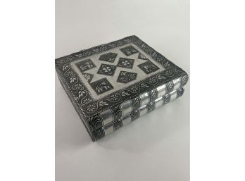 Metal Clad Jewelry Box In The Shape Of A Book