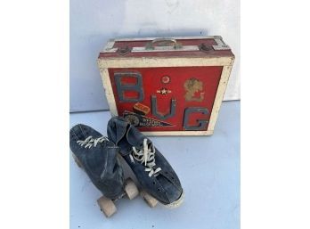 Vintage Roller Skates With Hand Made Case For 'bug' With Stickers