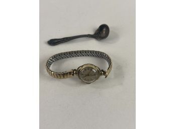 Ladies Elgin 10k Gold Filled Lady's Watch Plus Mini Sterling Spoon