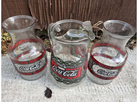 3 Coca Cola Window Pane Design Pitchers / Carafes