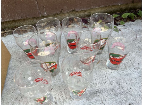 Set Of 9 Misc Coca Cola Bell Glasses With Santa