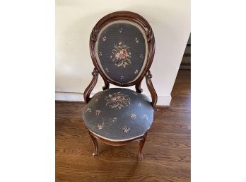 Balloon Back Wood And Embroidered Upholstery Hall Chair