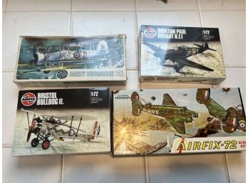 7- 4 X Airfix Airplane Models - Fairey Swordfish, Defiant NFI, Bristol Bulldog, Hudson