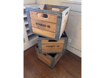 Lot Of 4 Vitamilk Wood Crates (only 3 Shown) 1960's