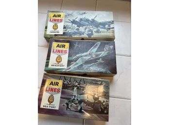 10- 3 X Air Lines Model Airplanes - Sea Fury, Beaufort, Junkers