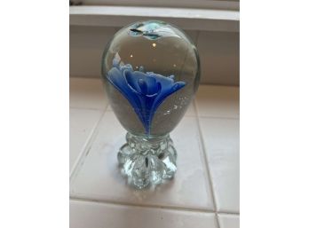 Flower And Butterfly Glass Paperweight - 1
