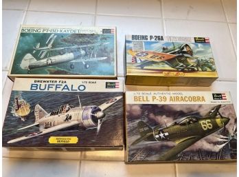 8- 4 X Revell Model Airplanes - Brewster F2A, Kaydet, P-26a, Airacobra