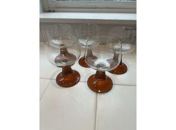 5 Roemer Luminarc Mid Century Glasses Amber Stem - 1