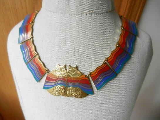 Vintage Laurel Burch Large Enamel Rainbow Enamel Collar Style Necklace  (DE13)