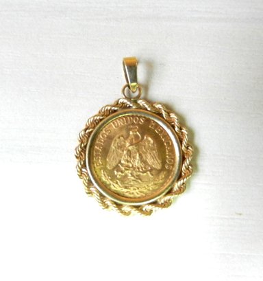Vintage 14k Gold 1945 Dos Pesos Coin Pendant  (DP500)